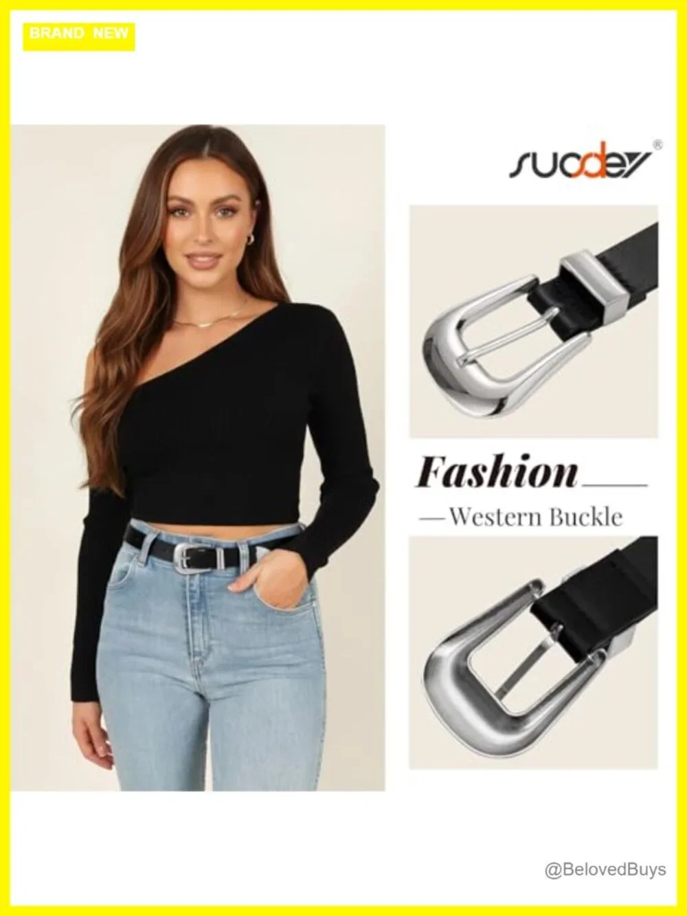 Women's Faux Leather Belt with Gold Buckle | Western Waist Belt for Jeans &